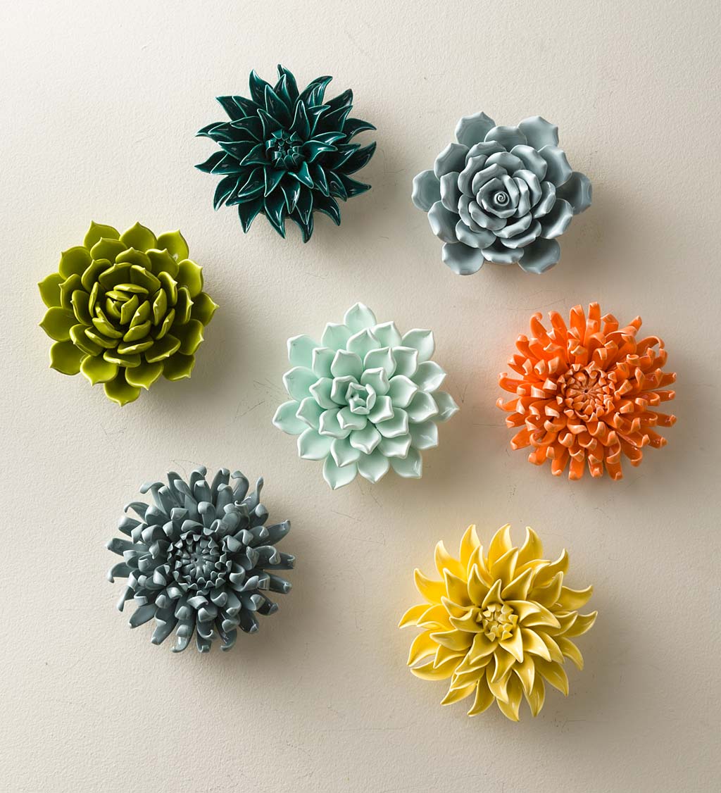 Ceramic Wall Flowers, 6"