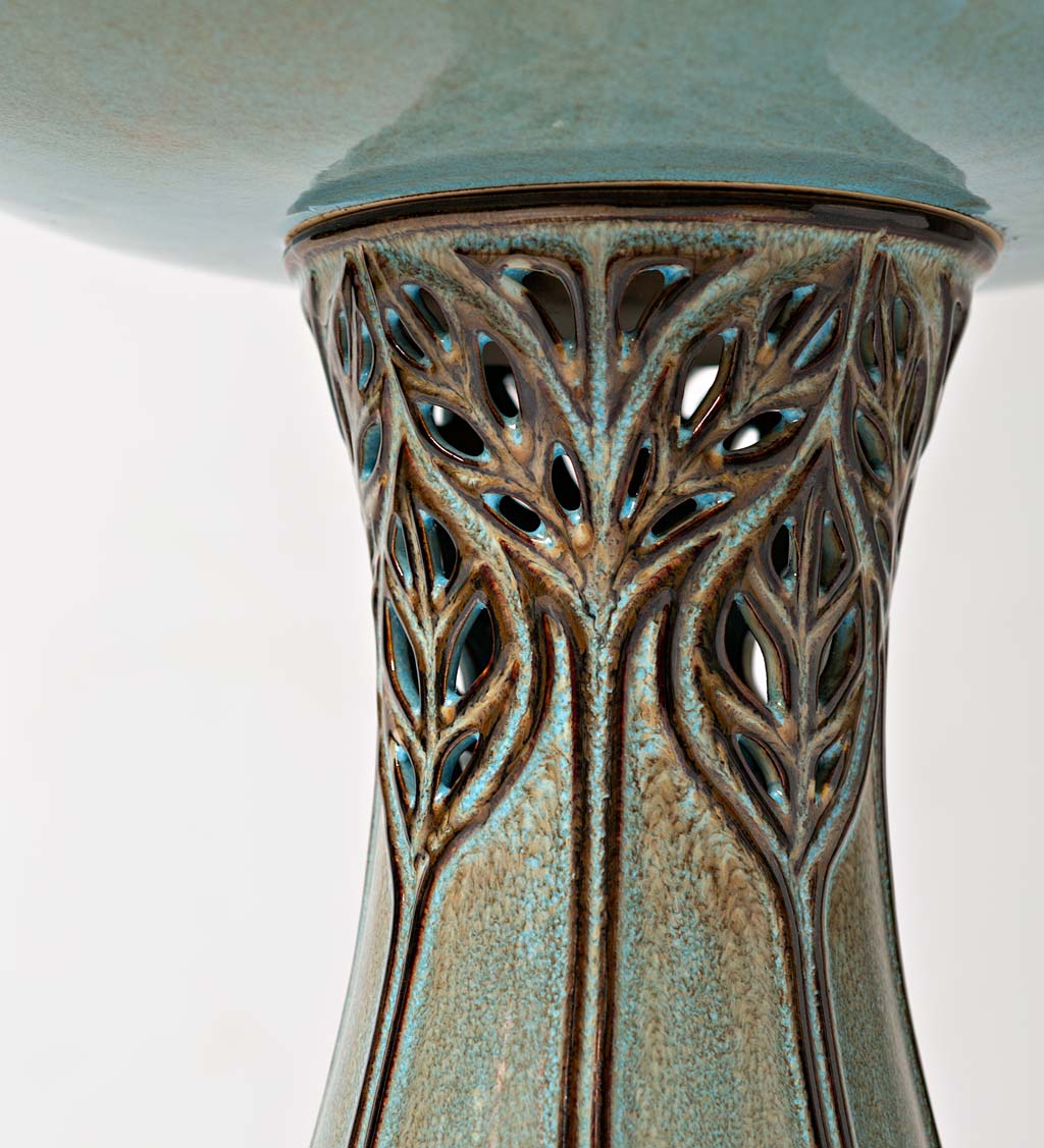 Fern Embossed Ceramic Birdbath