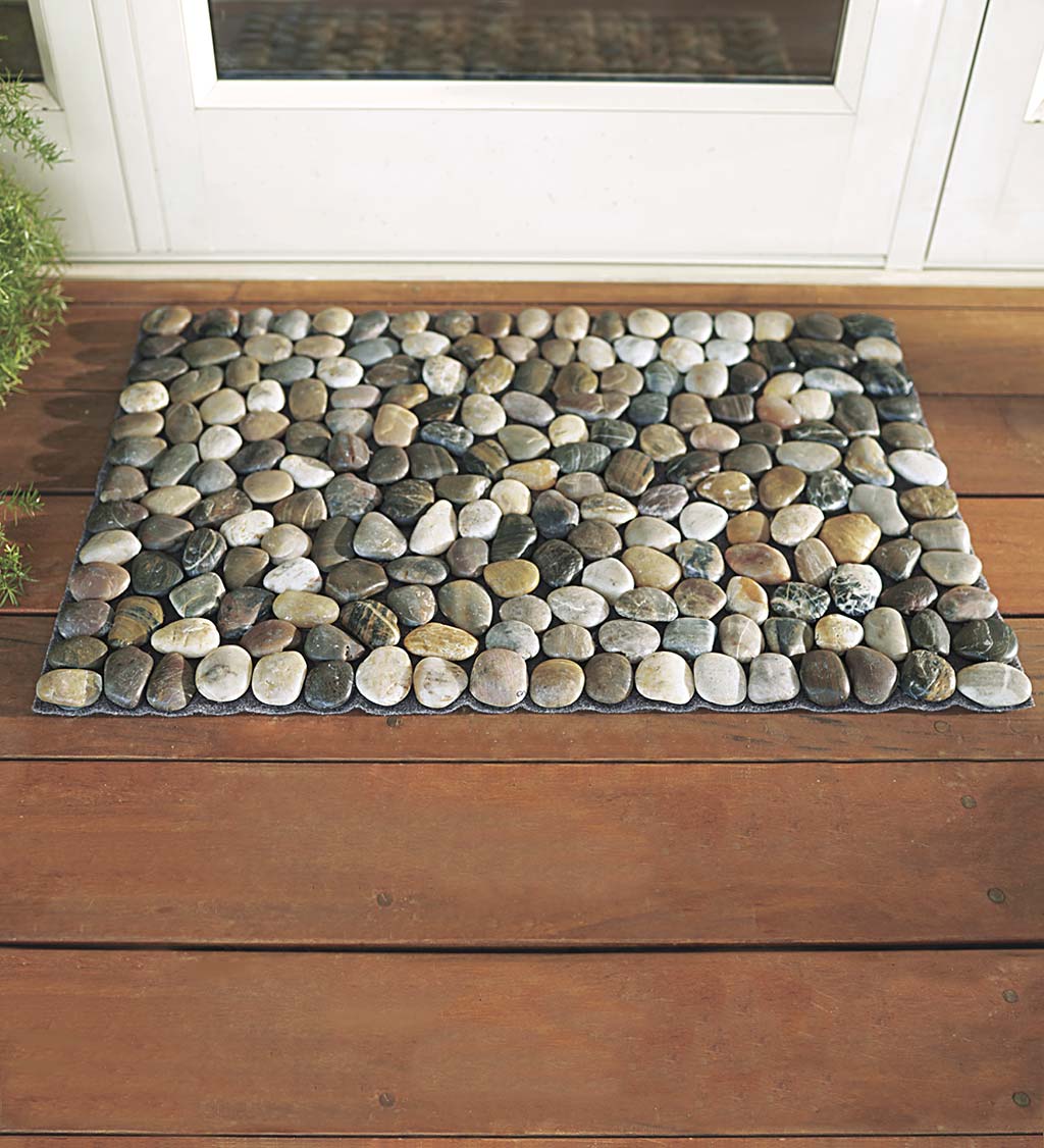 Smooth River Rock Stone Floor Mat, Indoor/ Outdoor - Multi | VivaTerra
