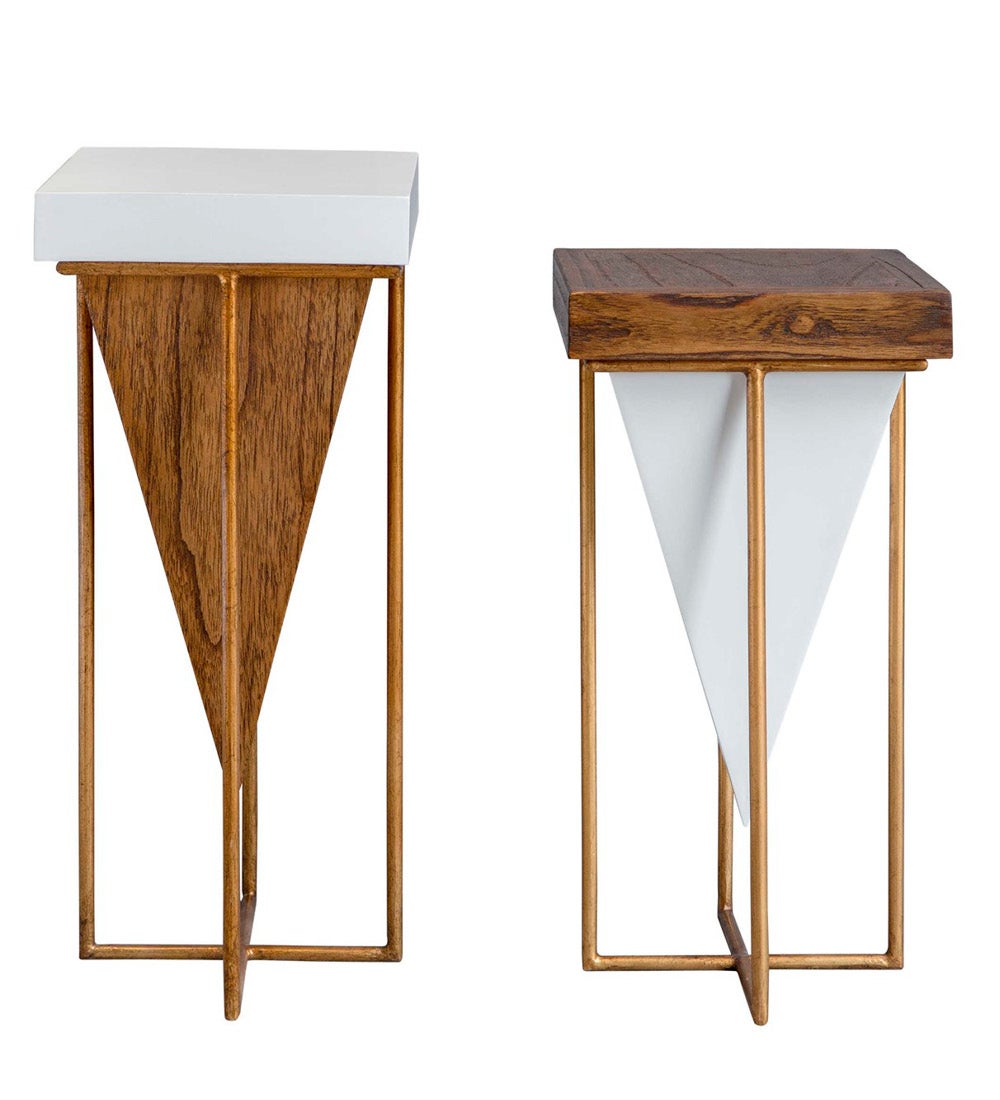 Kanos White and Walnut Accent Tables, Set of 2