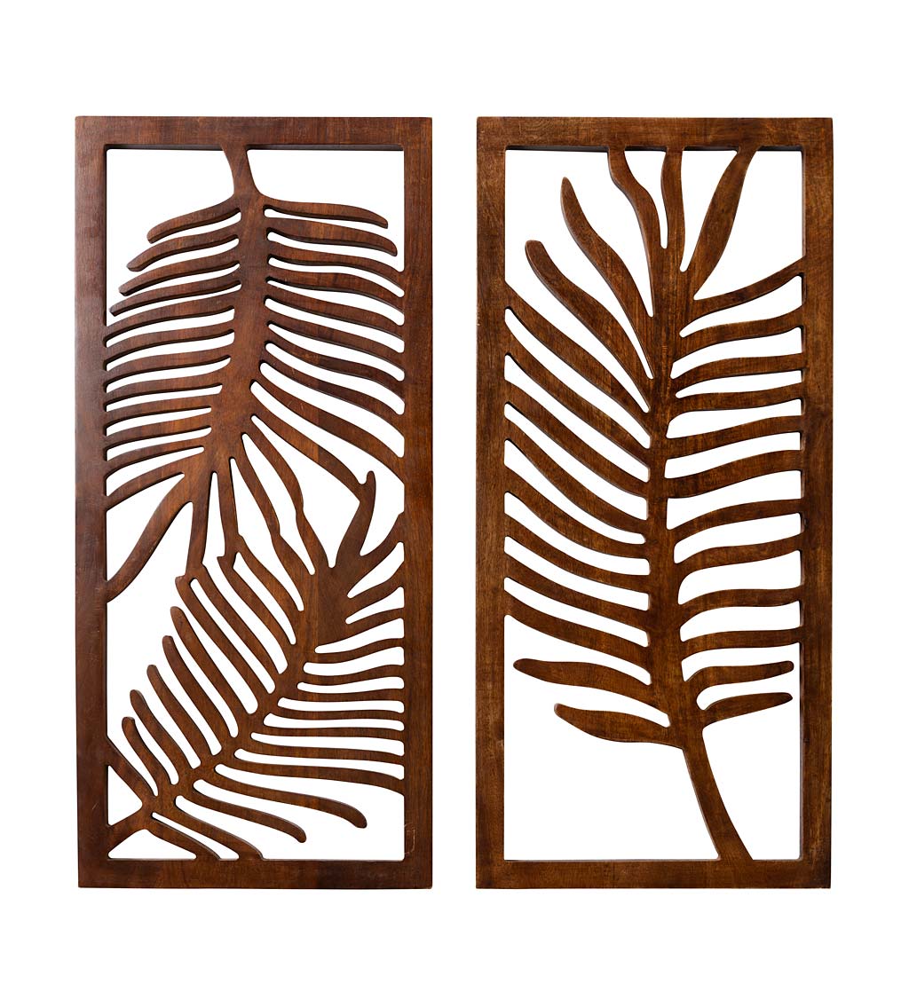Palm Leaf Wood Wall Art Panels, Set of 2