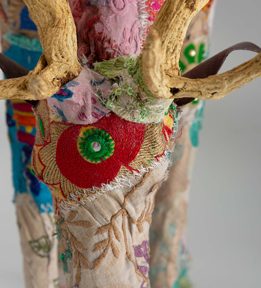 Upcycled Kantha Deer Standing Stag, Giant
