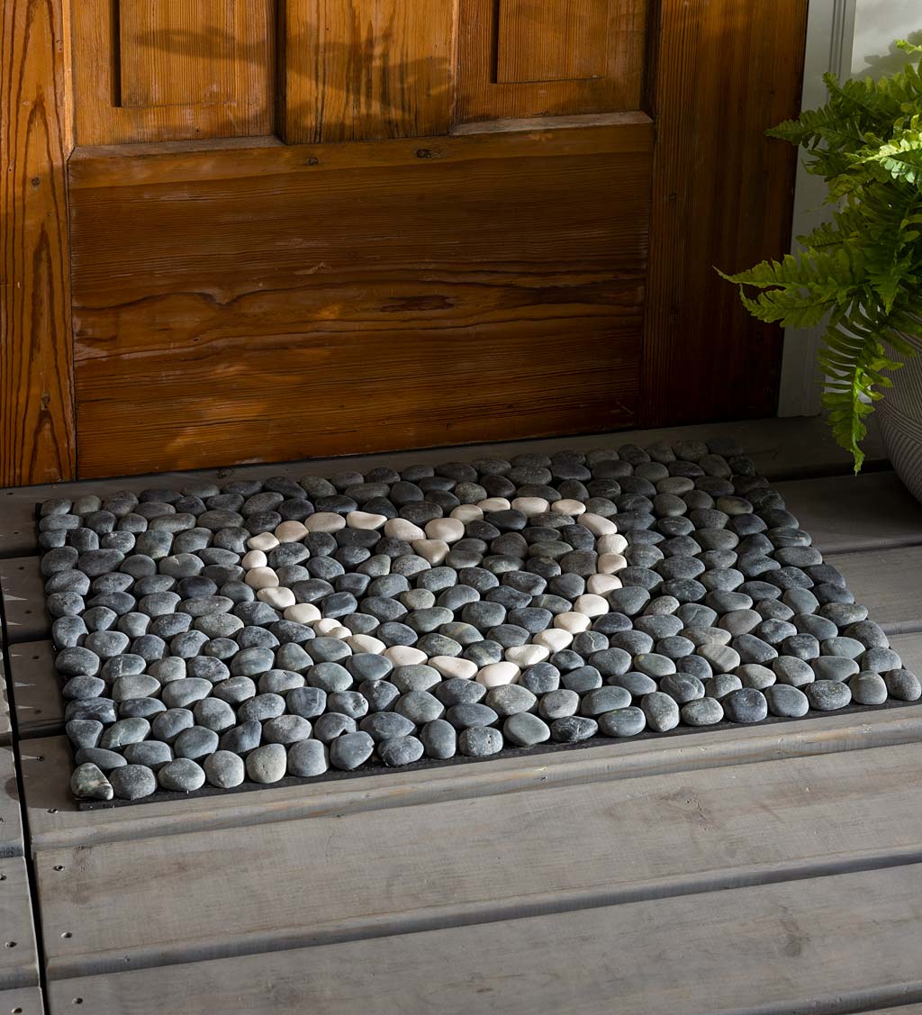 Indoor/ Outdoor River Stone Heart Silhouette Doormat