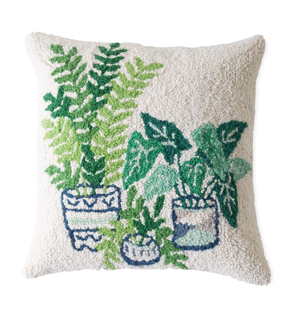 Houseplant Hand-Hooked Wool Decorative Throw Pillow, 16"Sq.