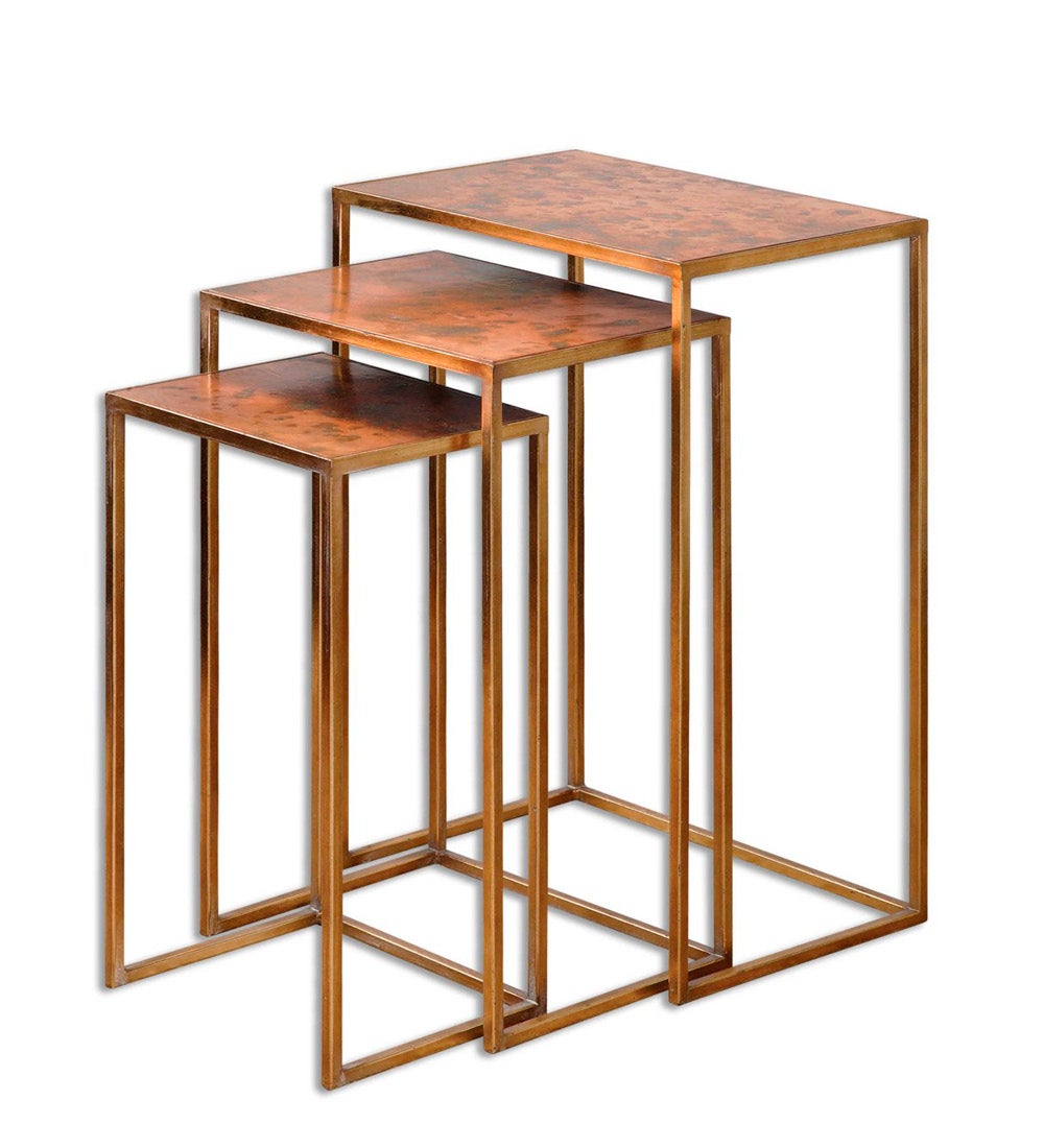 Copres Gold Leaf Iron Nesting Tables, Set of 3