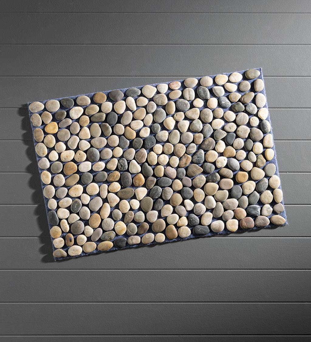 Smooth River Rock Stone Floor Mat, Indoor/ Outdoor - Black