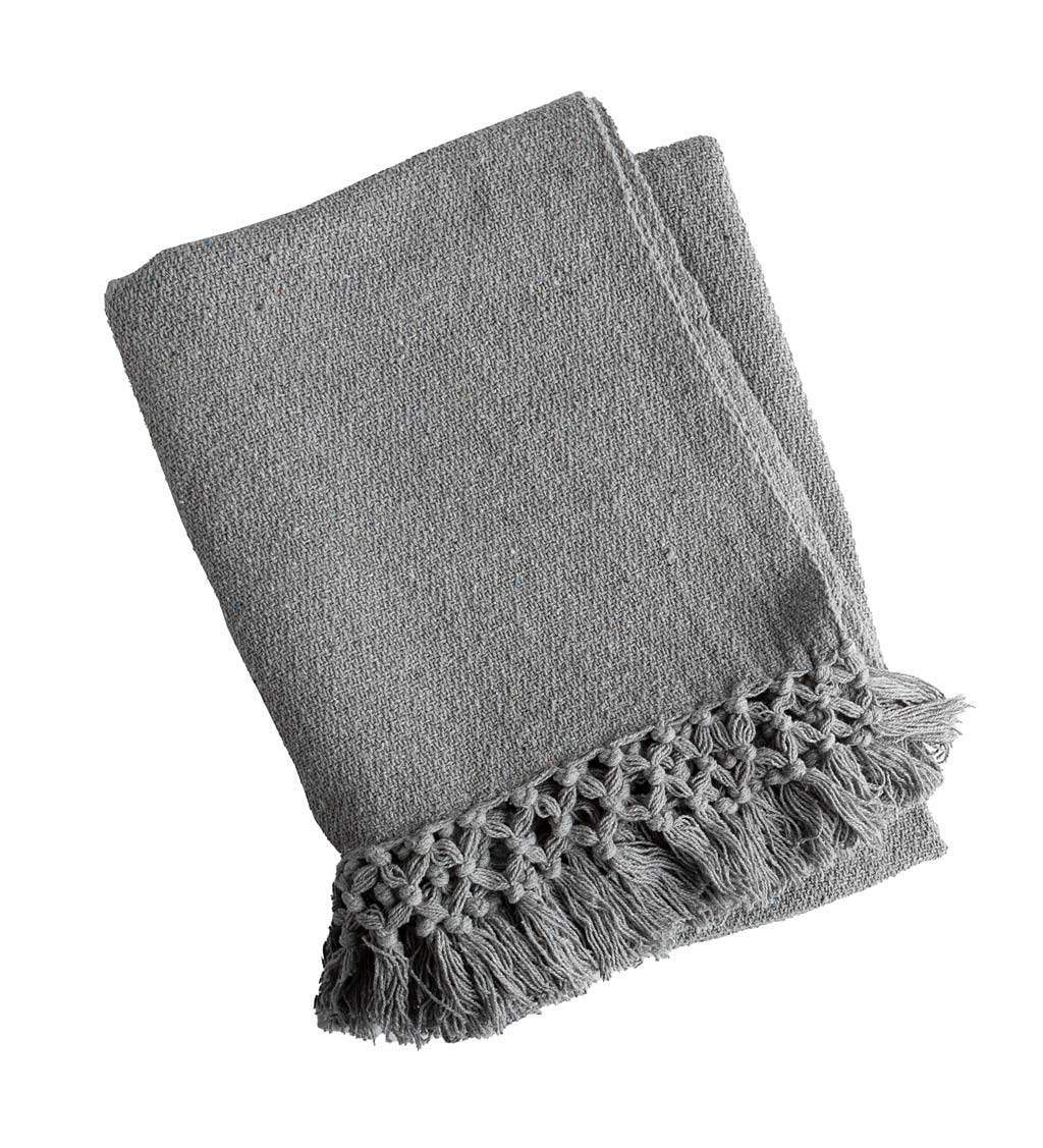 Recycled Cotton Throw, Gray Tassel