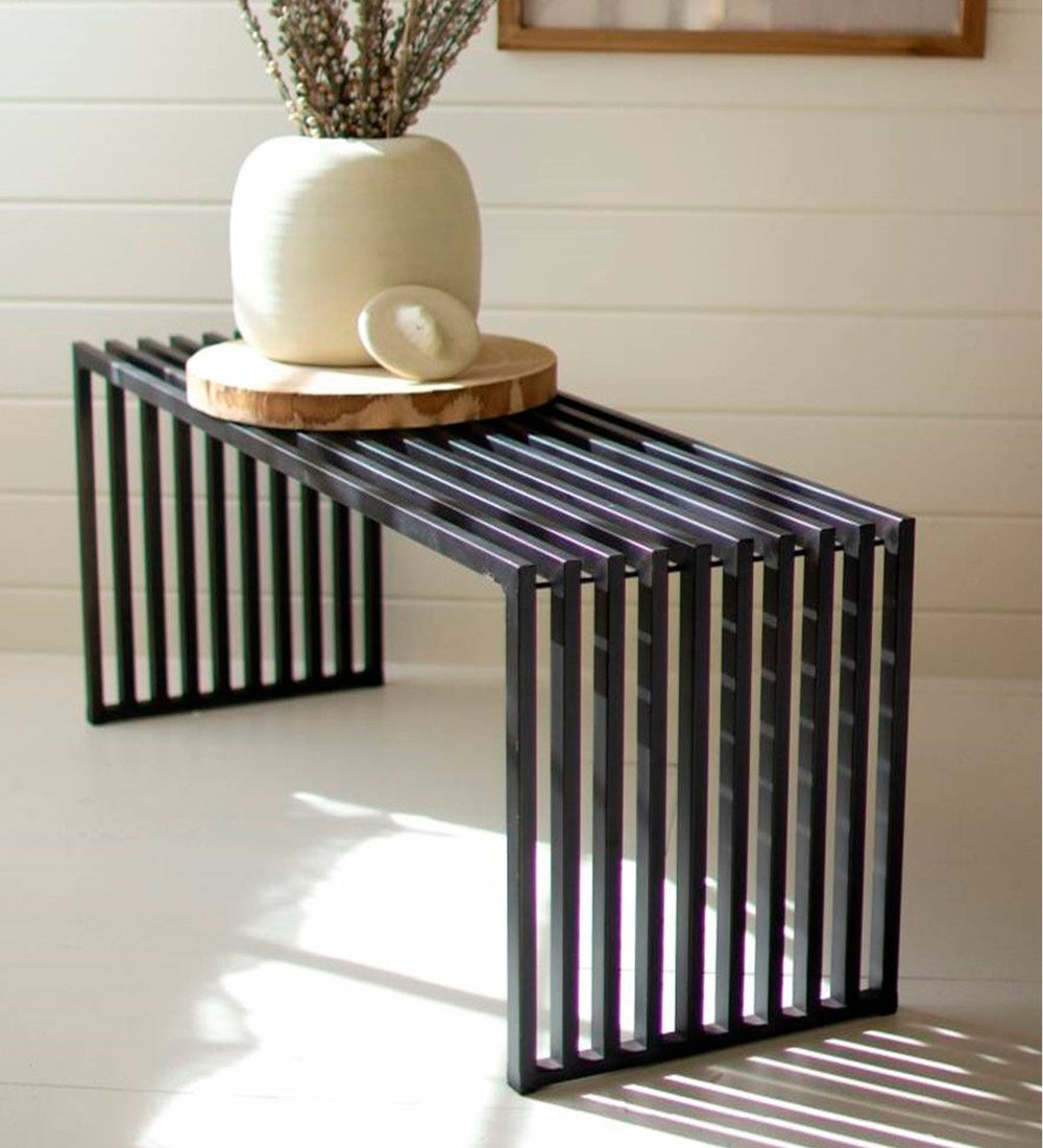 Slatted Black Metal Bench Console