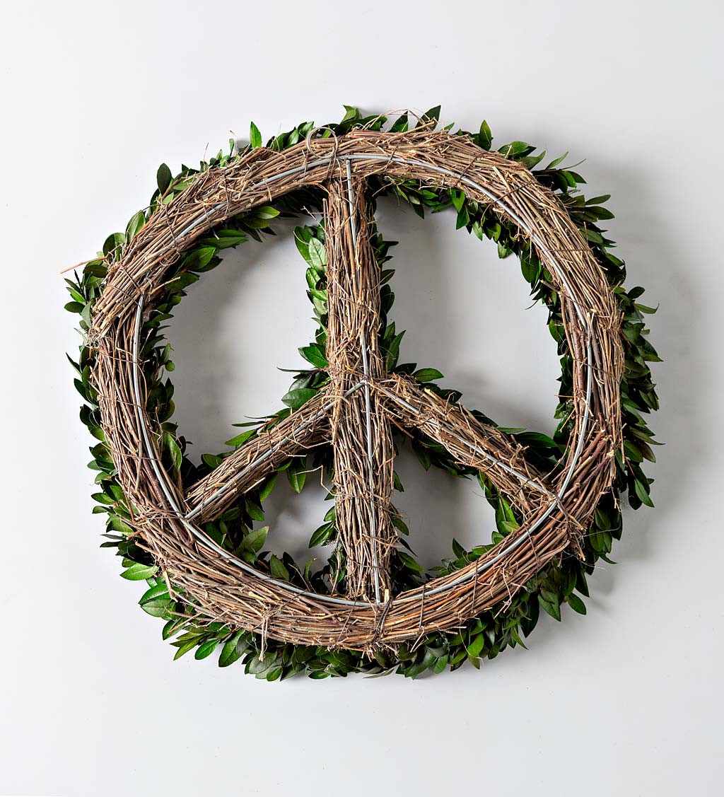 Preserved Green Leaf Peace Sign Wreath, 16" Dia.