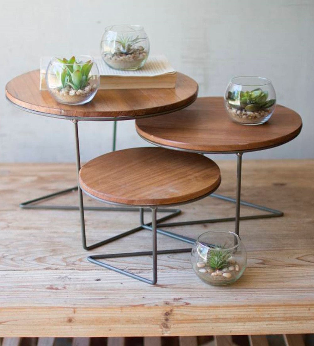 Round Wood and Metal Risers, Set of 3