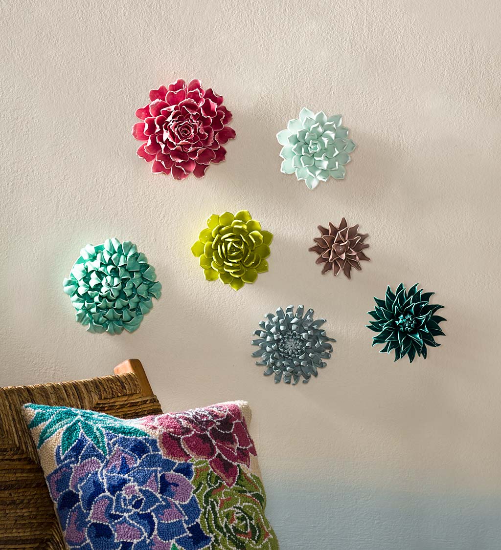 "Bright" Ceramic Wall Flower Collection, Set of 7