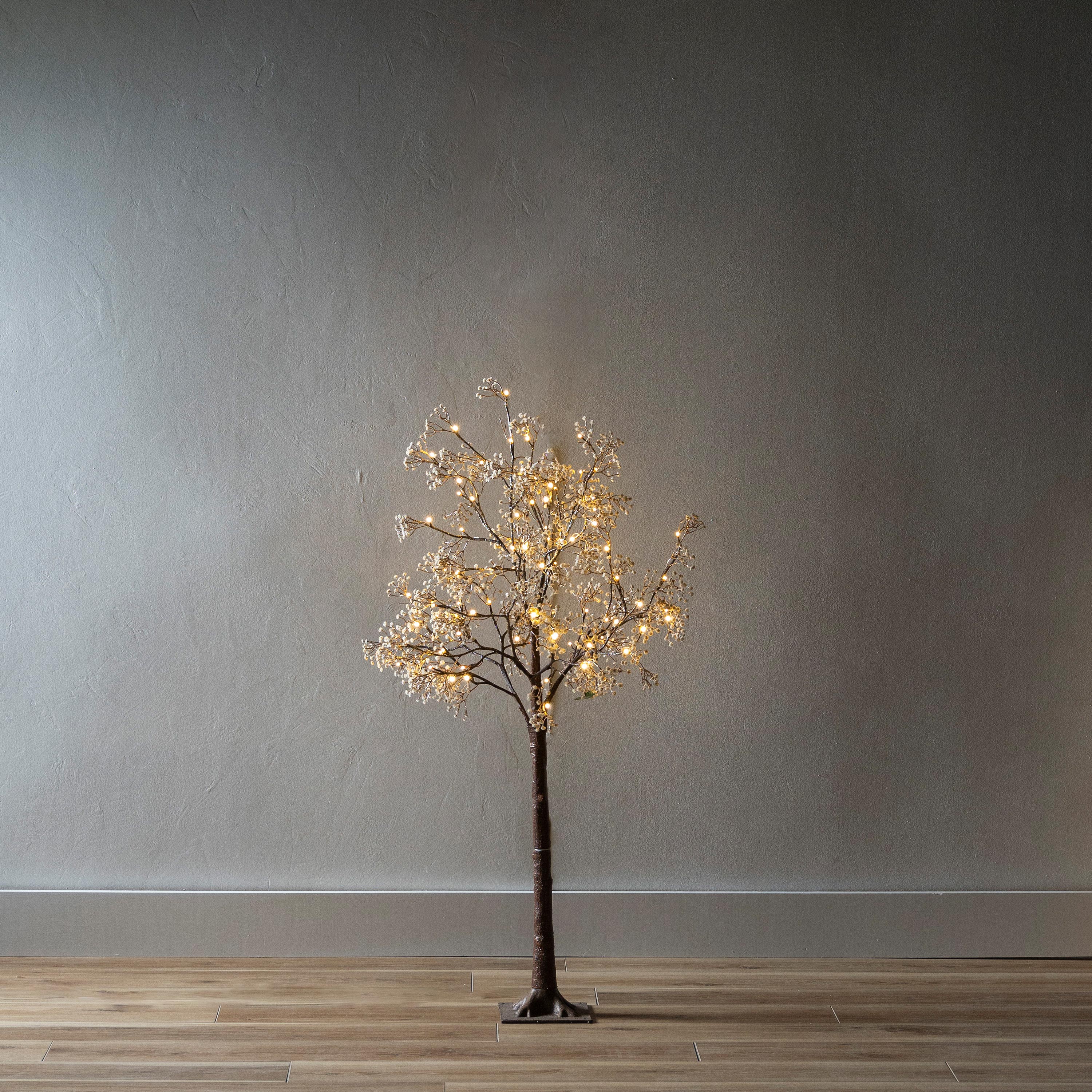 Indoor/Outdoor Lighted Faux Baby's Breath Tree, 4'