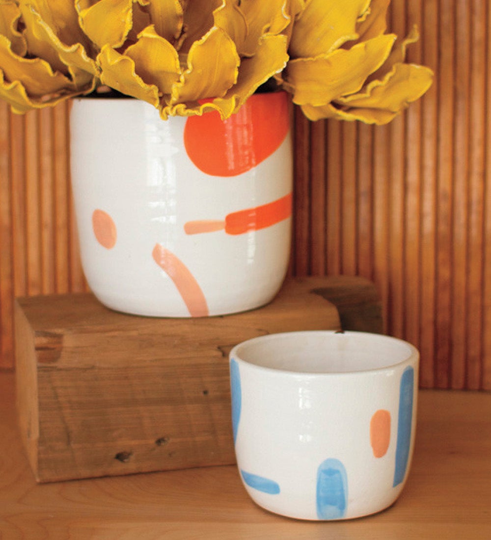 Hand-painted Glazed Flower Pots, Set of 2