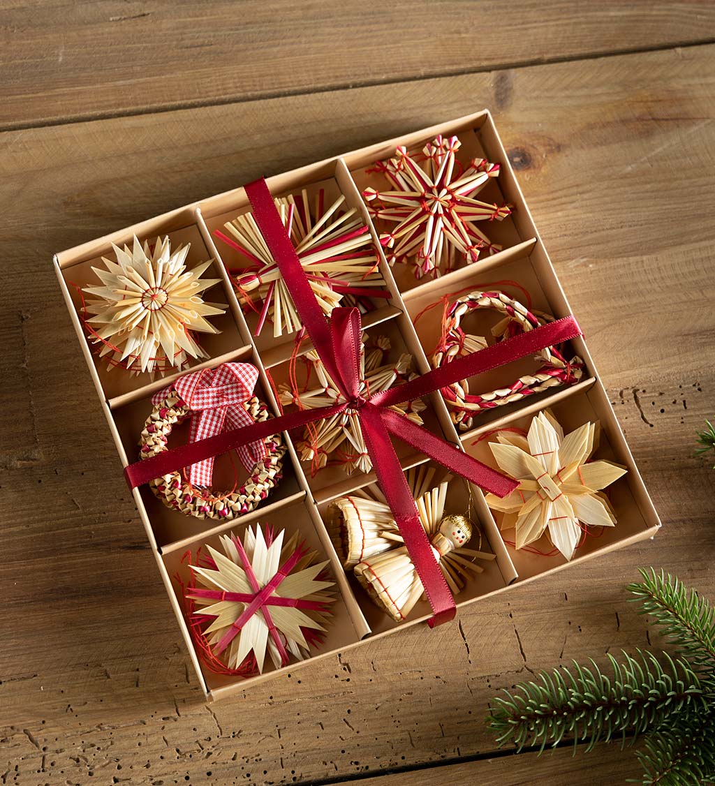 Straw Ornaments Gift Box, Set of 29