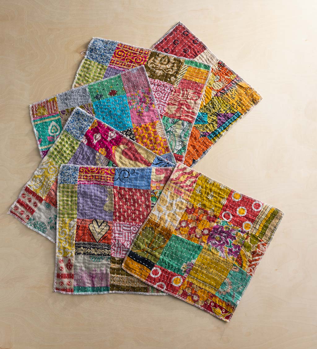 Round Upcycled Kantha Placemats Set of 6