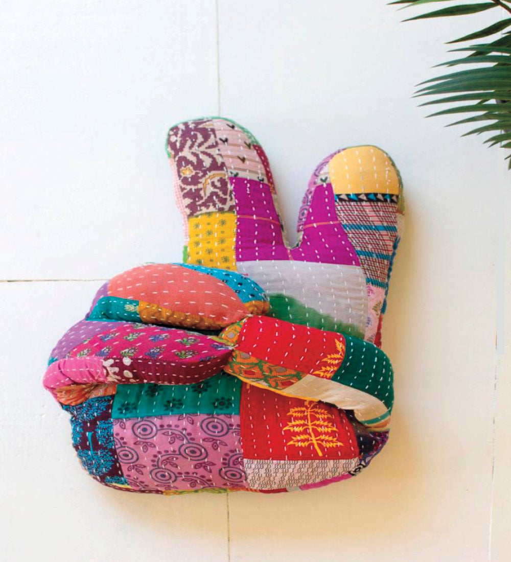 Kantha Peace Fingers Shaped Pillow