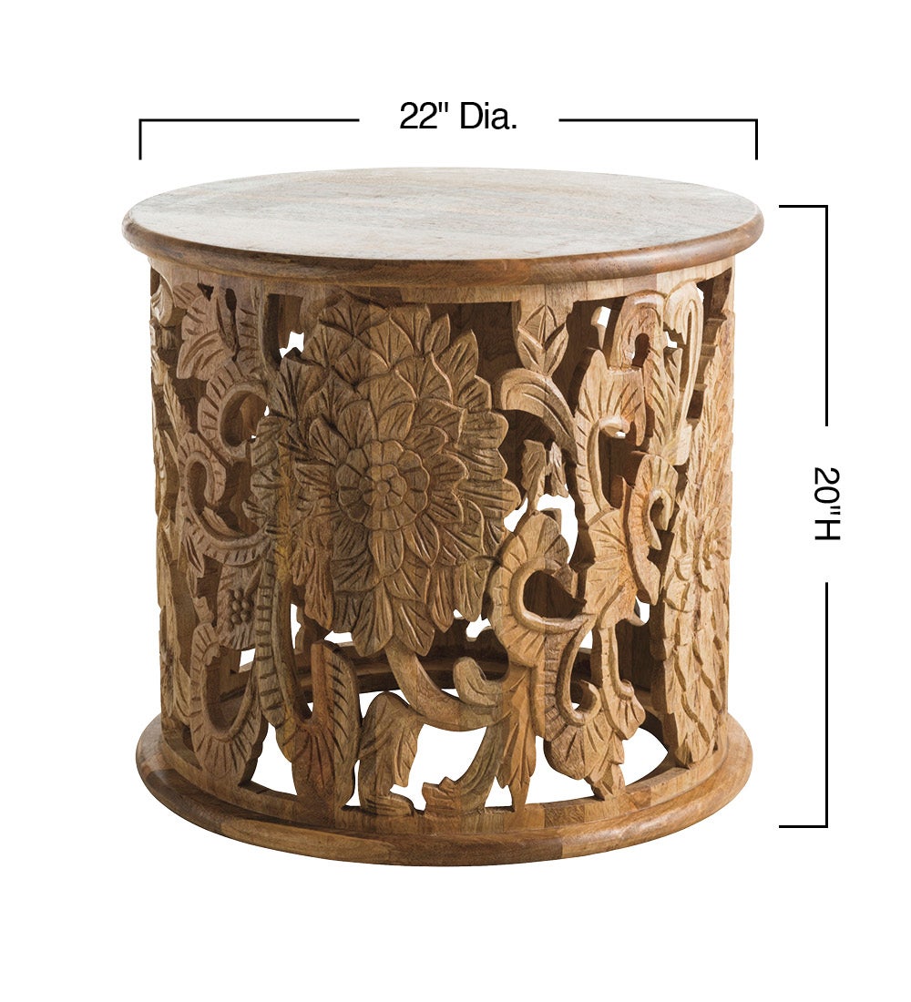 Carved Lotus Drum Table
