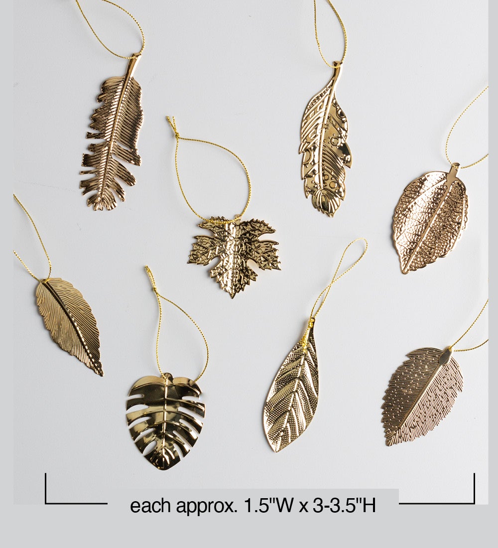 Gold Leaf Ornaments, Set of 8