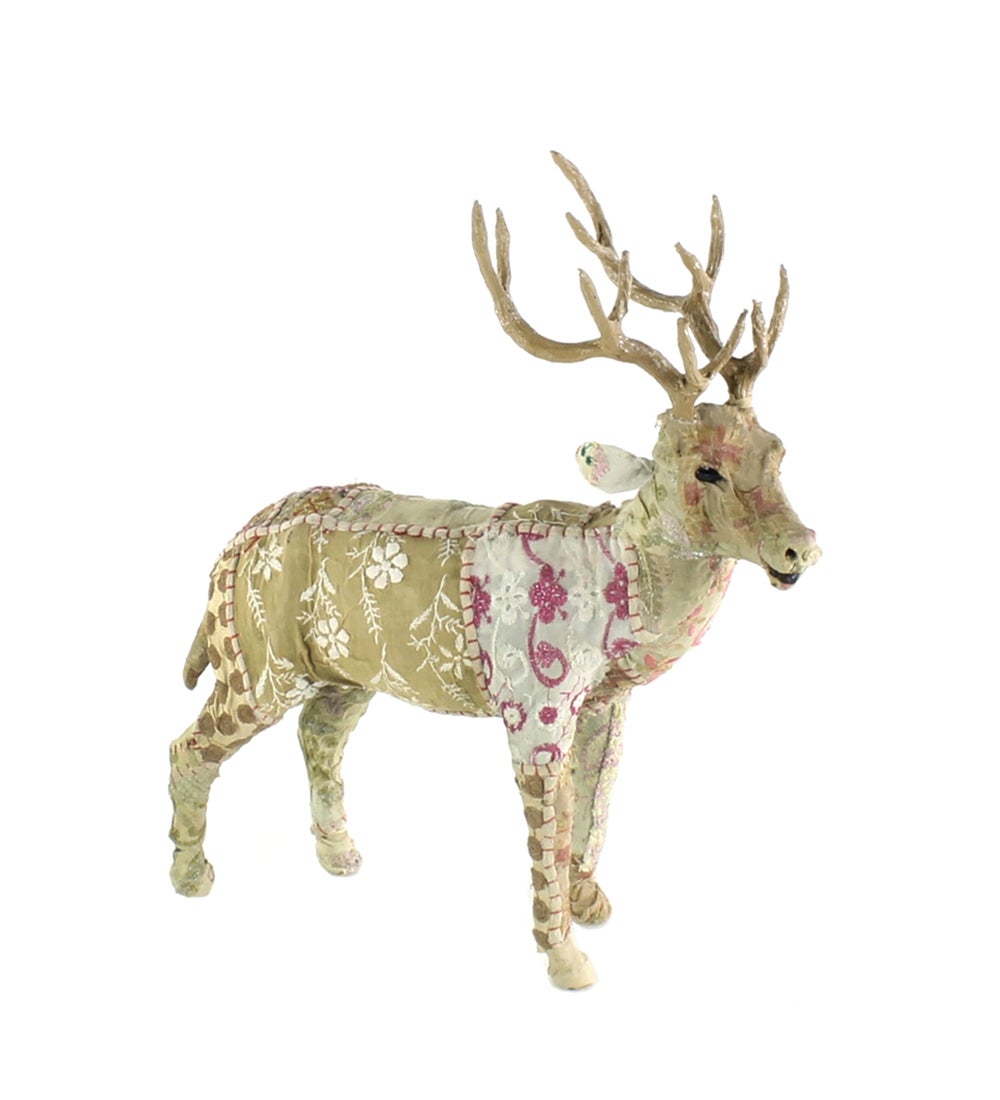 Upcycled Kantha Deer Standing Stag, Large