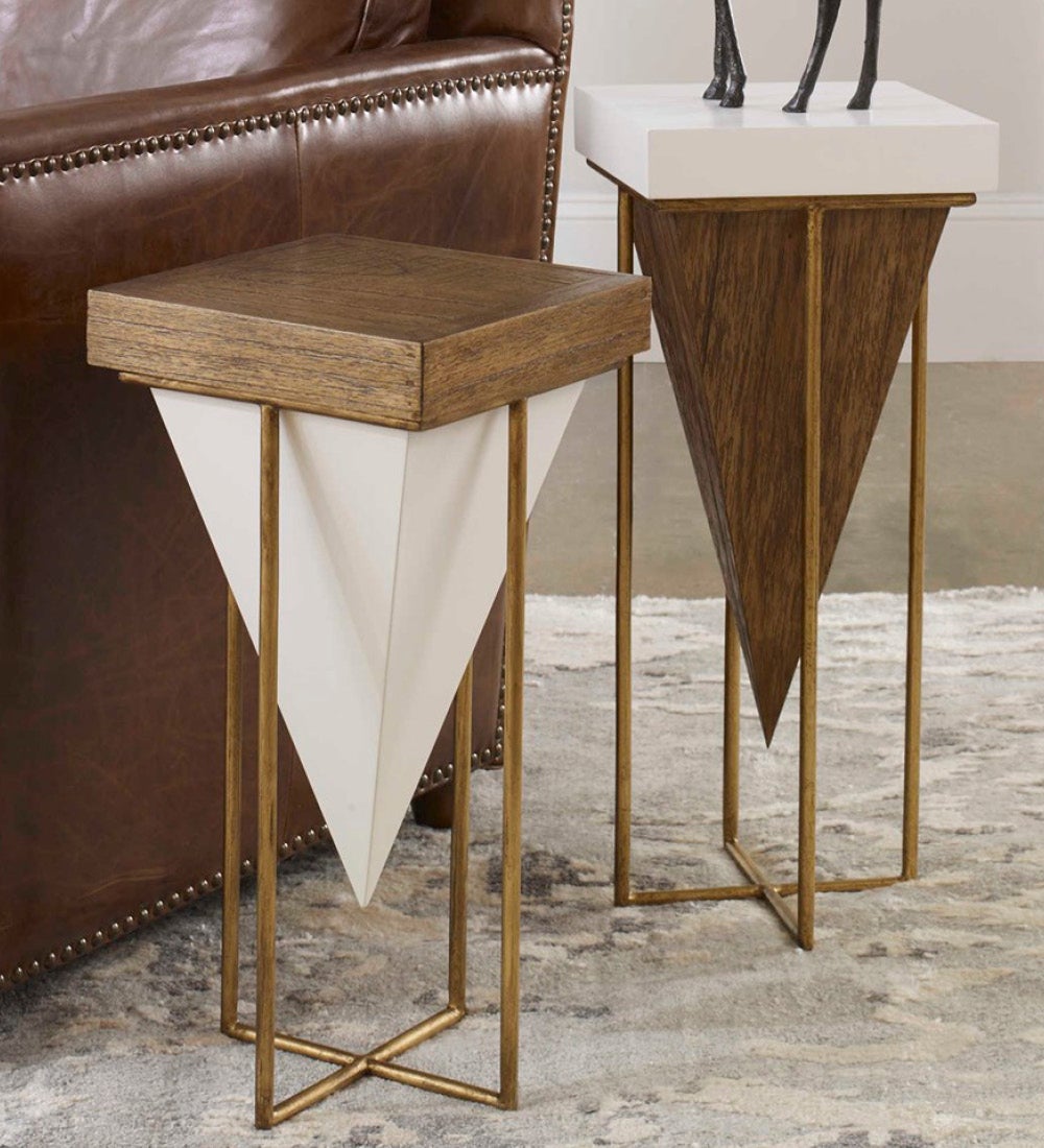 Kanos White and Walnut Accent Tables, Set of 2