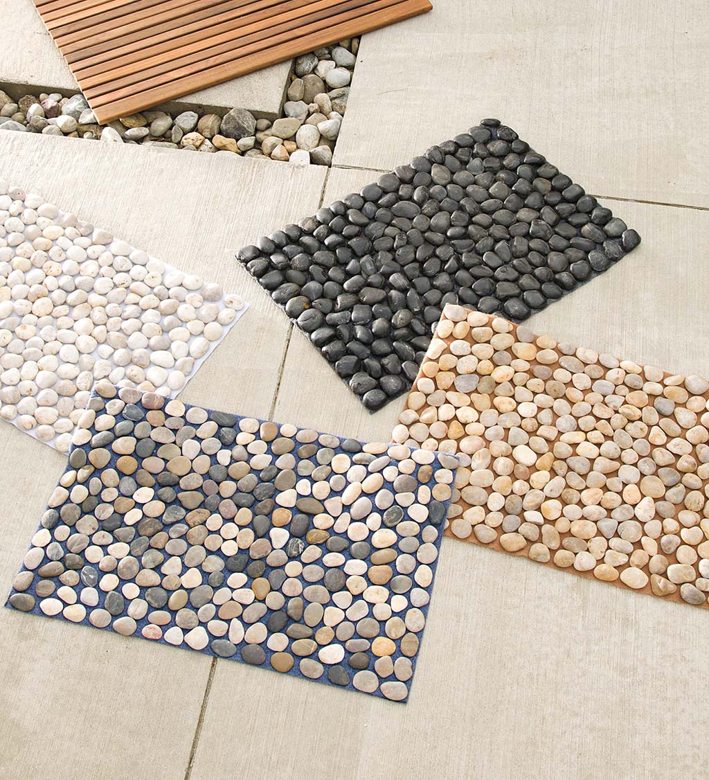 Smooth River Rock Stone Floor Mat, Indoor/ Outdoor - Black