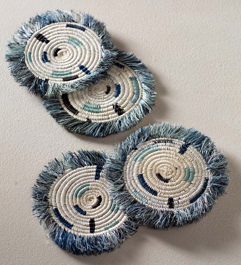 Rwandan Woven Coasters Blue, Set of 4