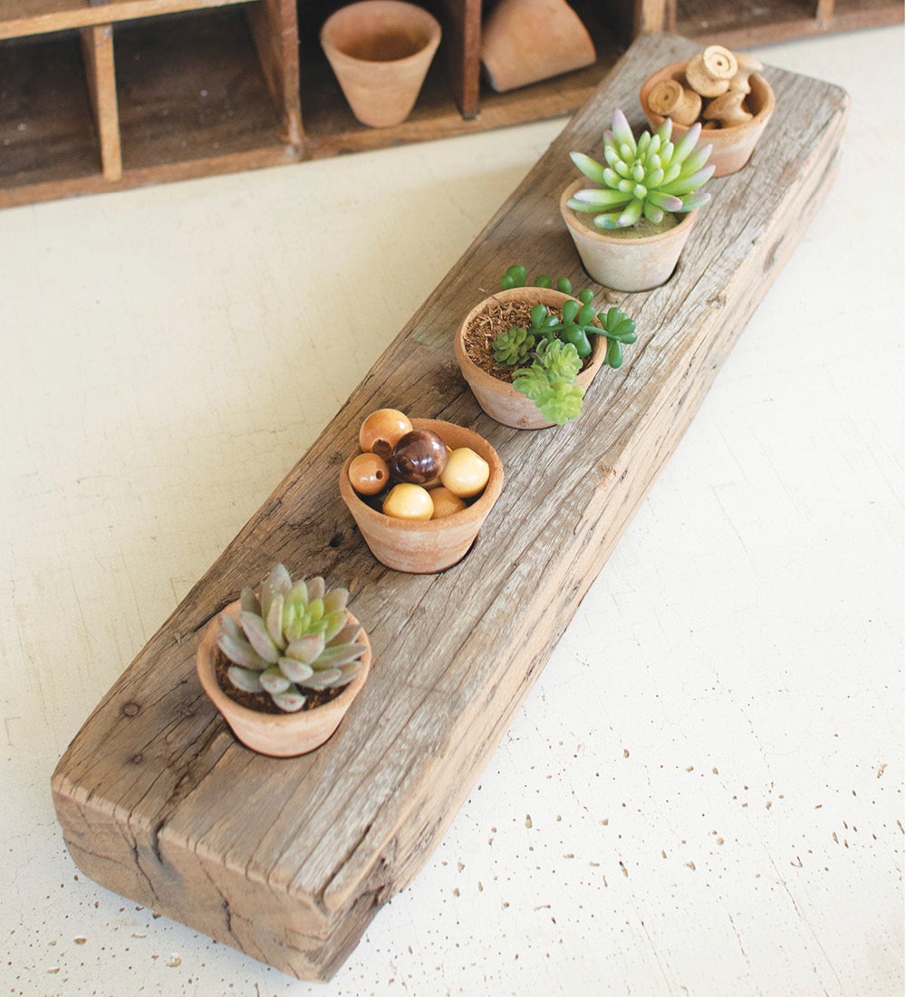 Recycled Wooden Base with Five Clay Mini Pots