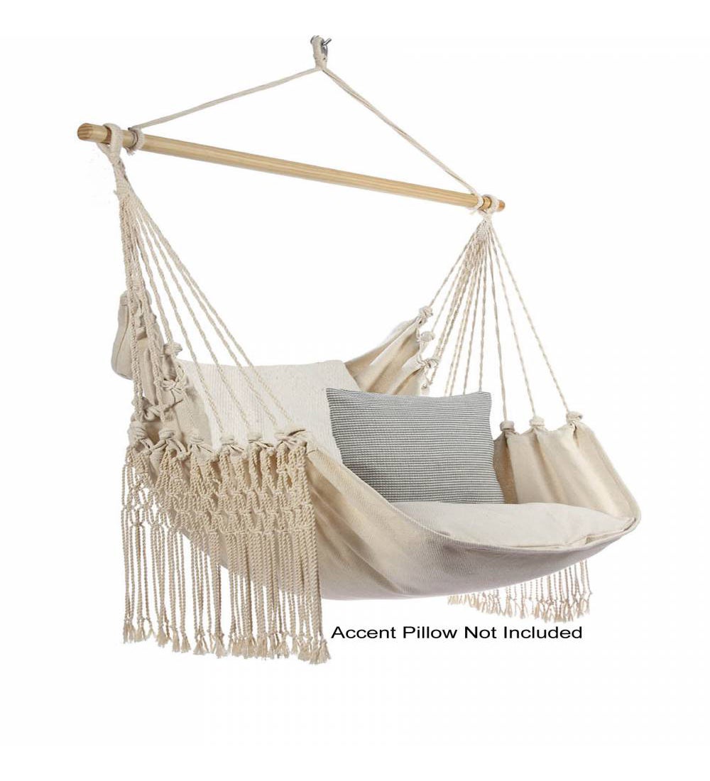 Natural Cotton Fringe Hammock Swing Chair with Pillows