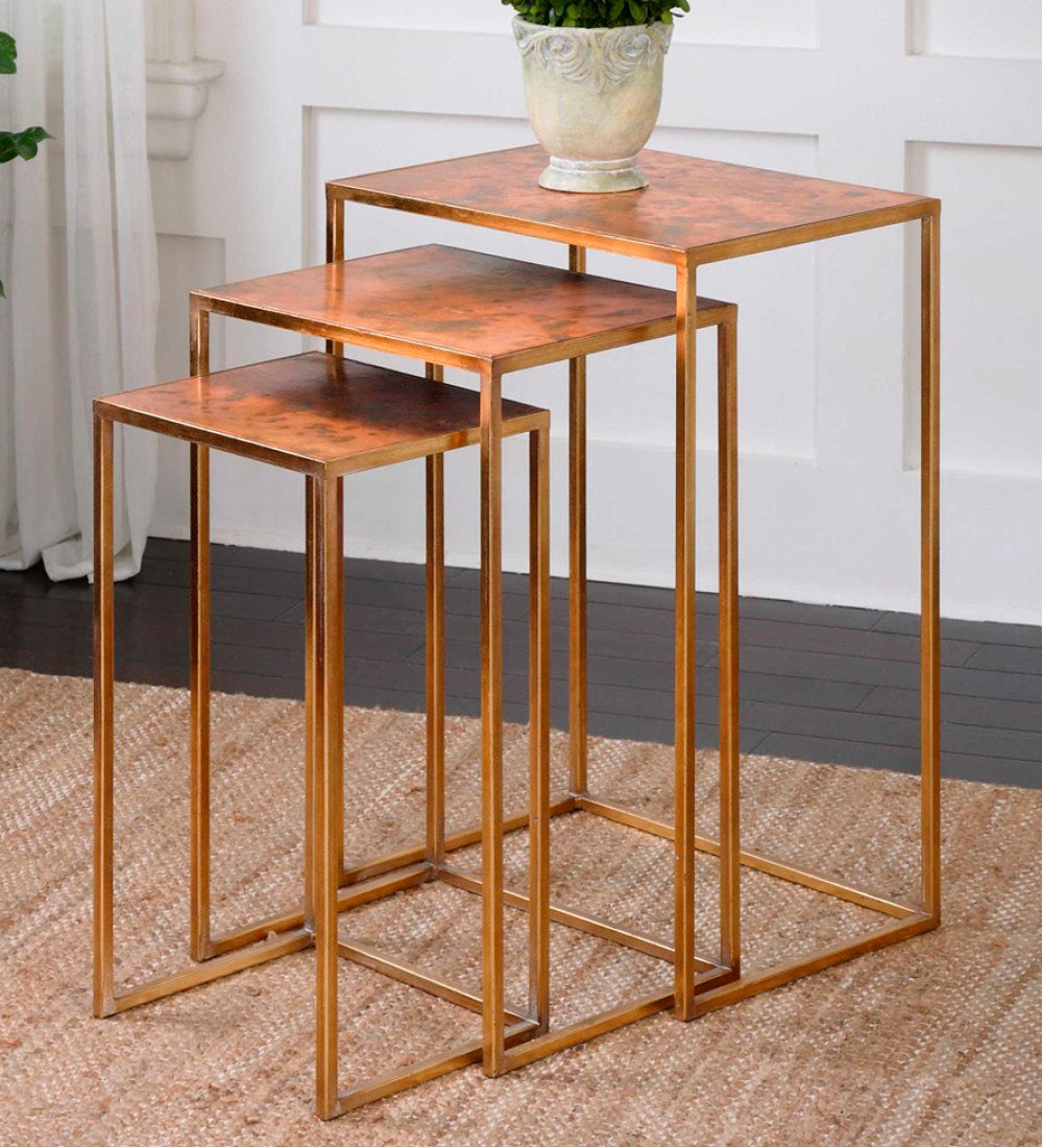 Copres Gold Leaf Iron Nesting Tables, Set of 3