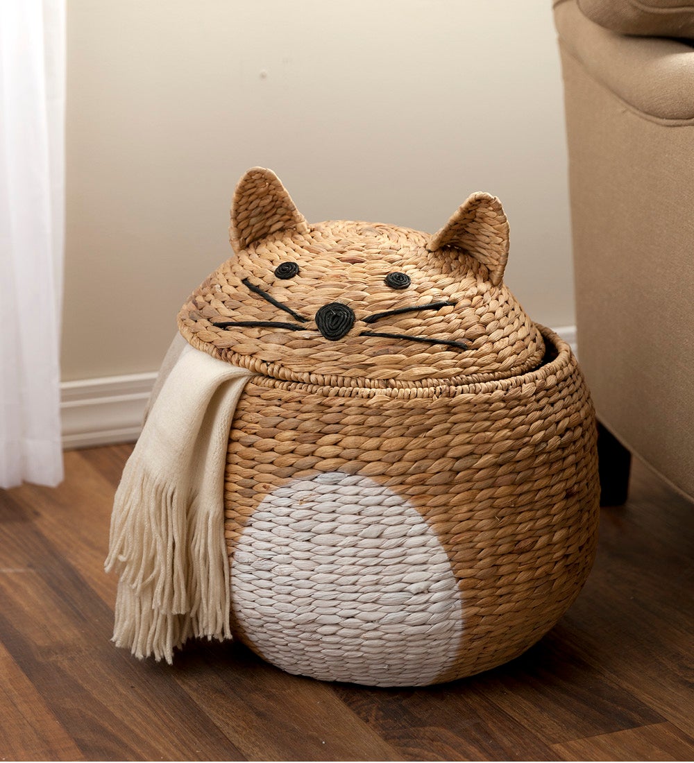 Woven Cat-Shaped Storage Basket with Lid