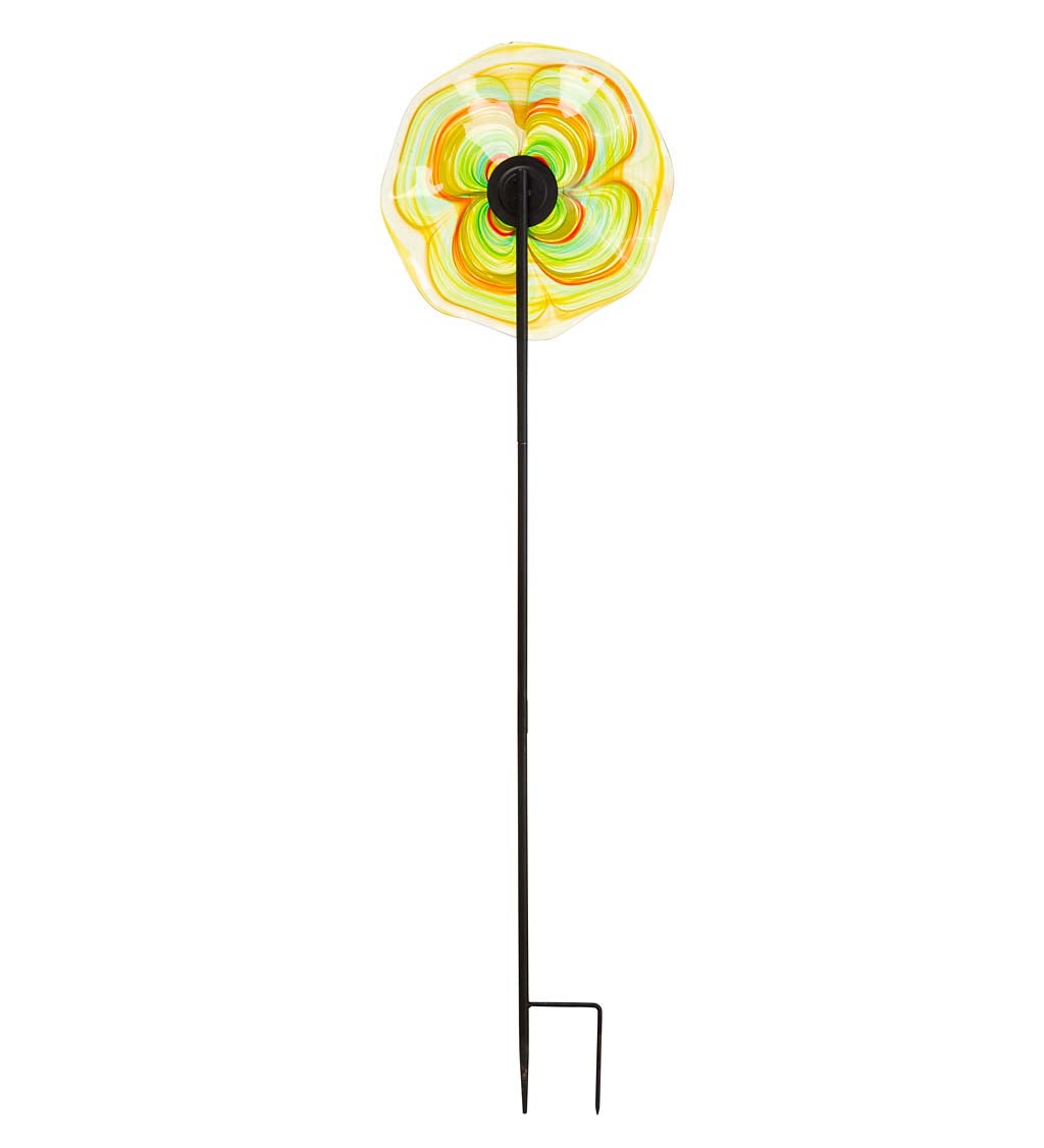 10"Dia. Handcrafted Blown Glass Flower With Metal Garden Stake