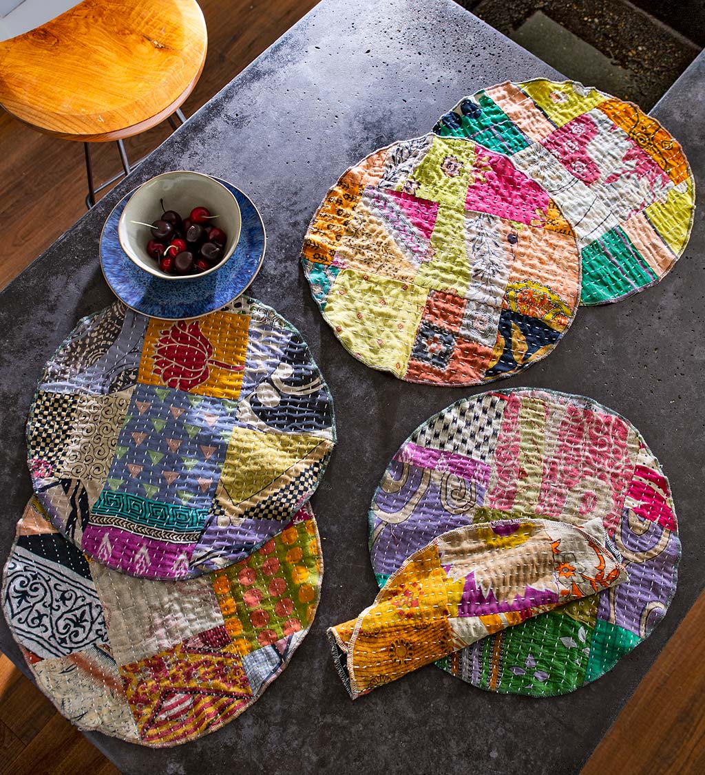 Round Upcycled Kantha Placemats Set of 6