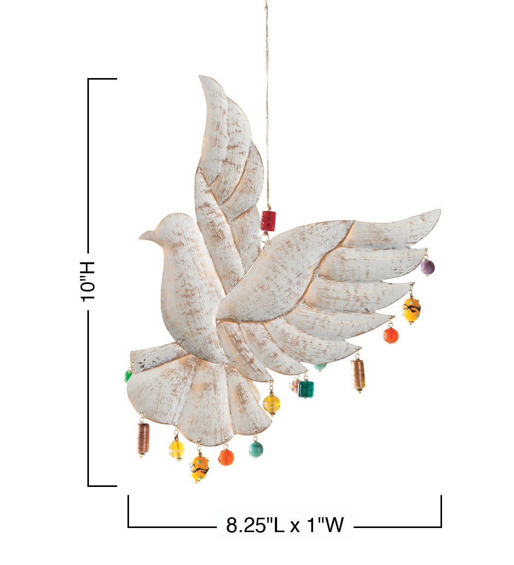 Whitewash Peace-Inspired Metal Dove Wall Chime