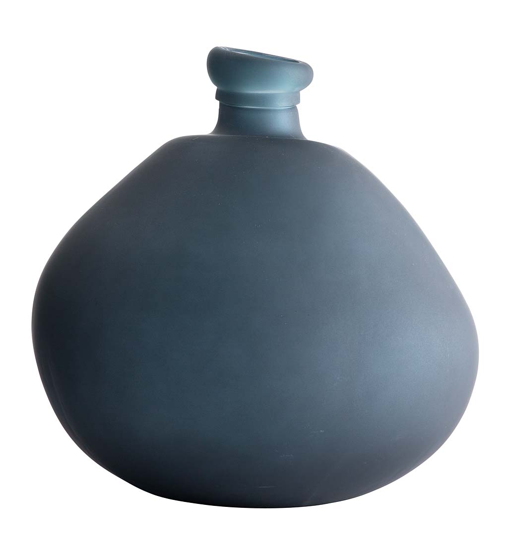 Recycled Round Frosted Gray Glass Balloon Vase, 13"
