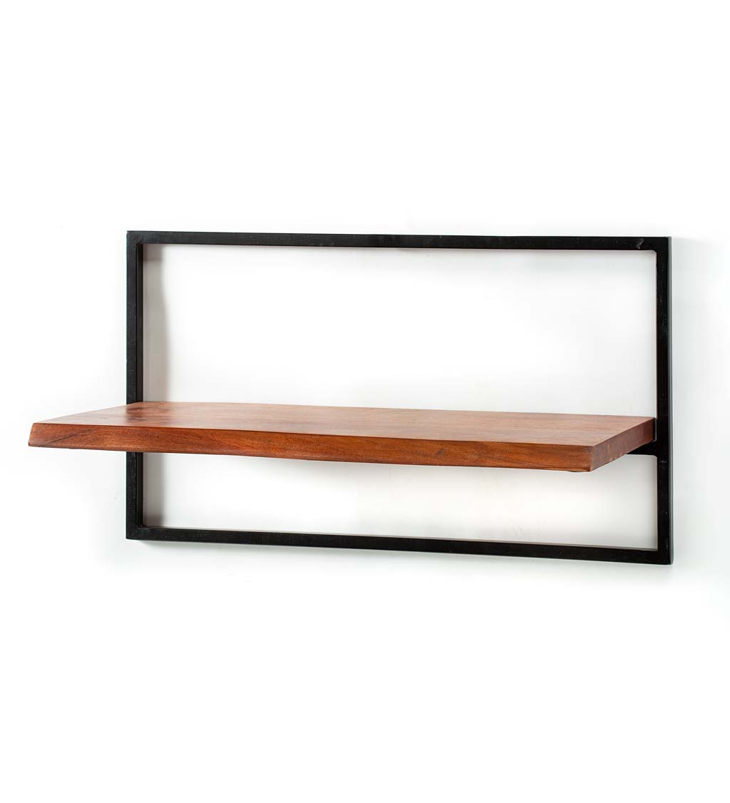 Live-Edge Wood and Metal Frame Wall Shelves, Set of 5