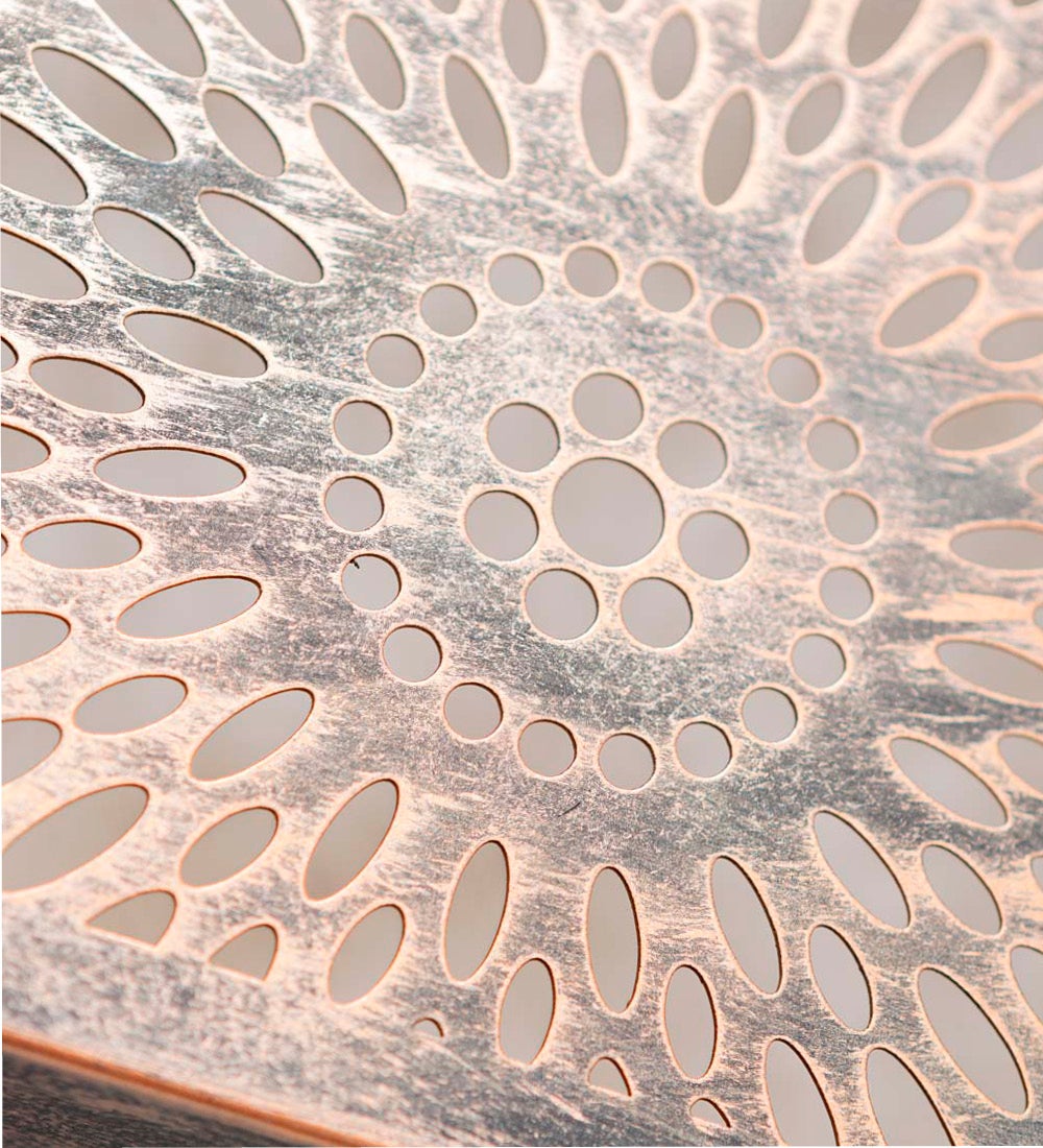 Solar-Powered Bronze Stamped Metal Filigree Wall Panel