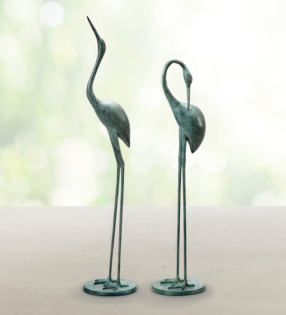 Contemplative Recycled Metal Garden Cranes, Set of 2