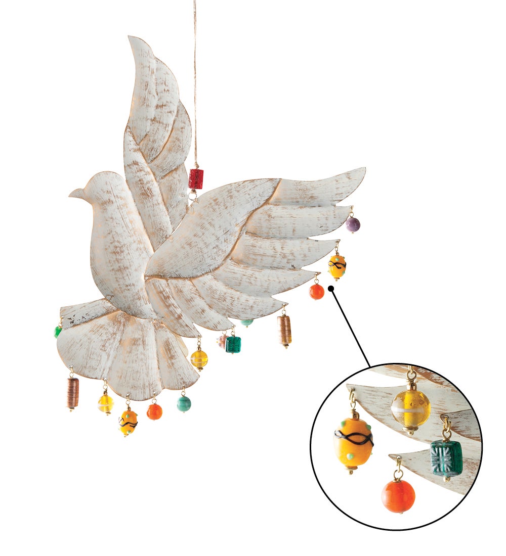Whitewash Peace-Inspired Metal Dove Wall Chime