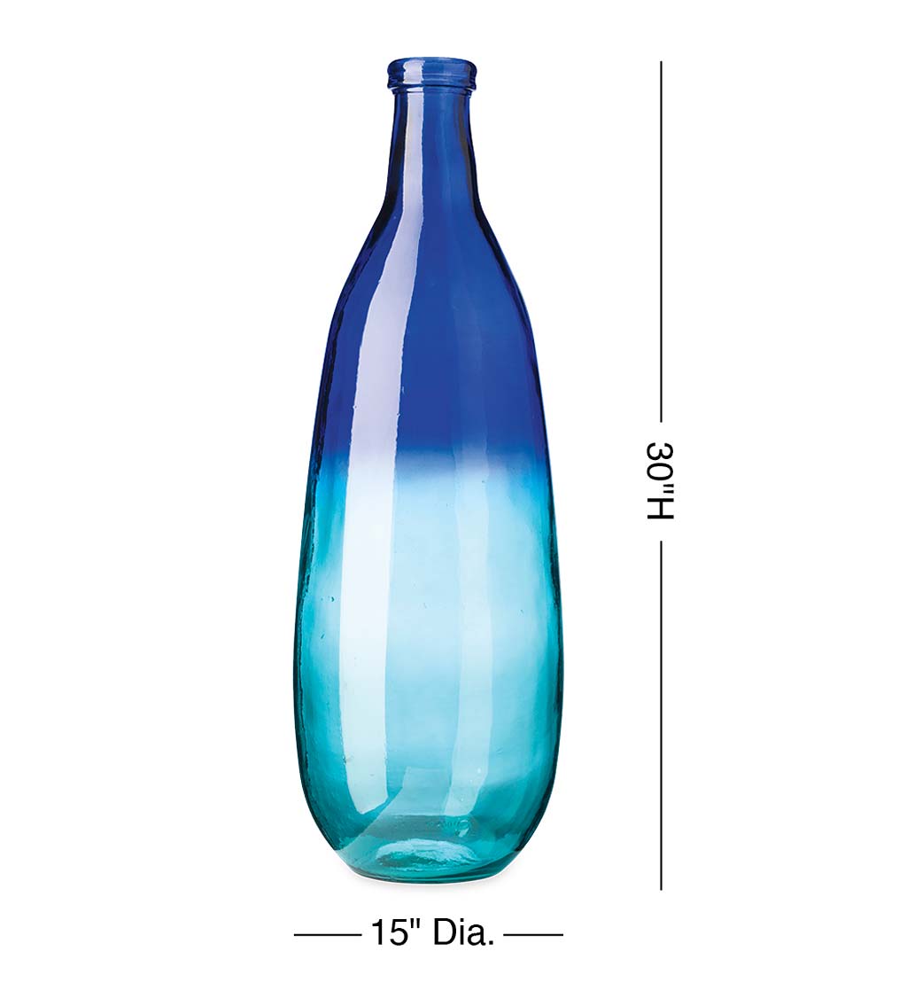 Slender Blue Ombre Glass Vase, Tall