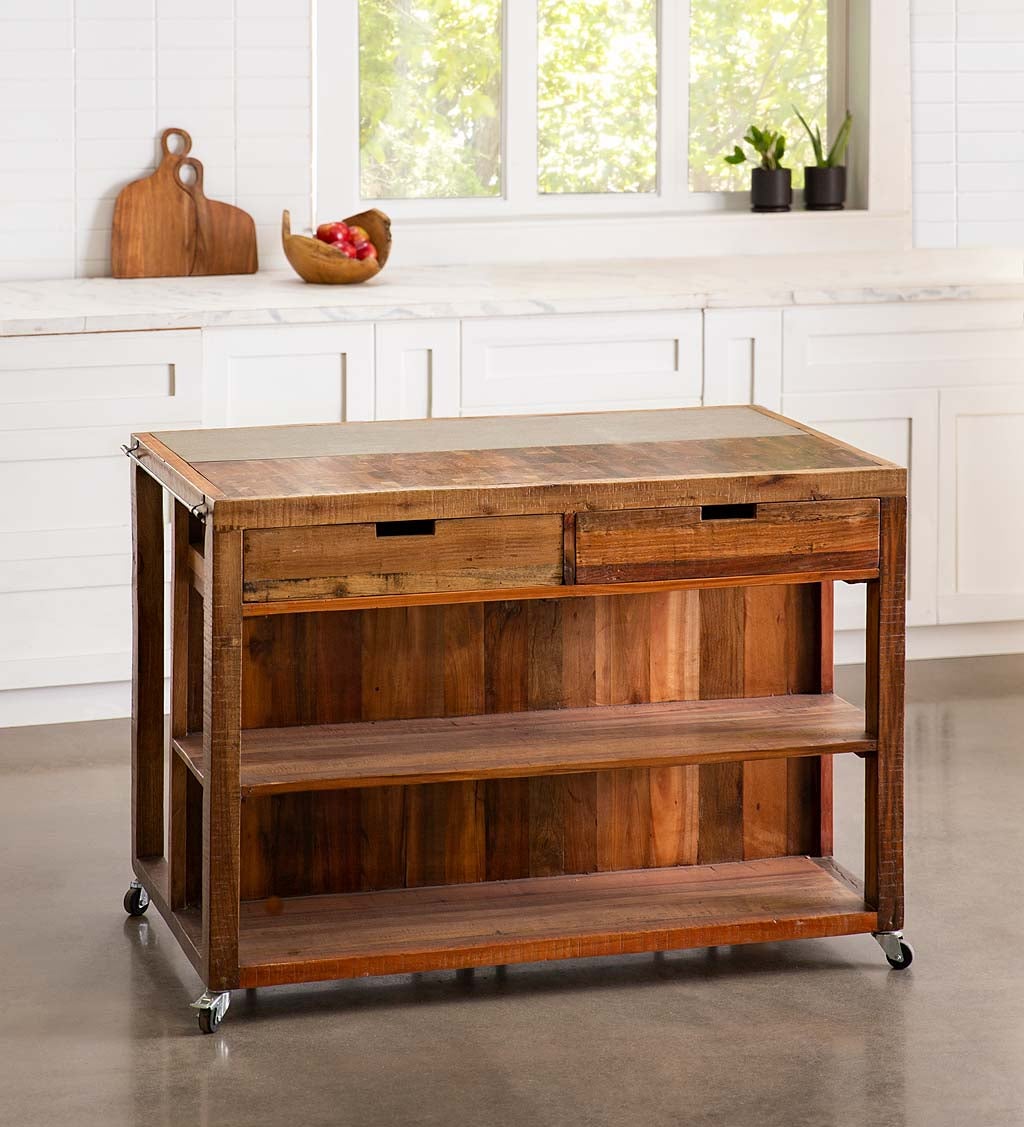 Prep and Serving Kitchen Island with 2 Stools