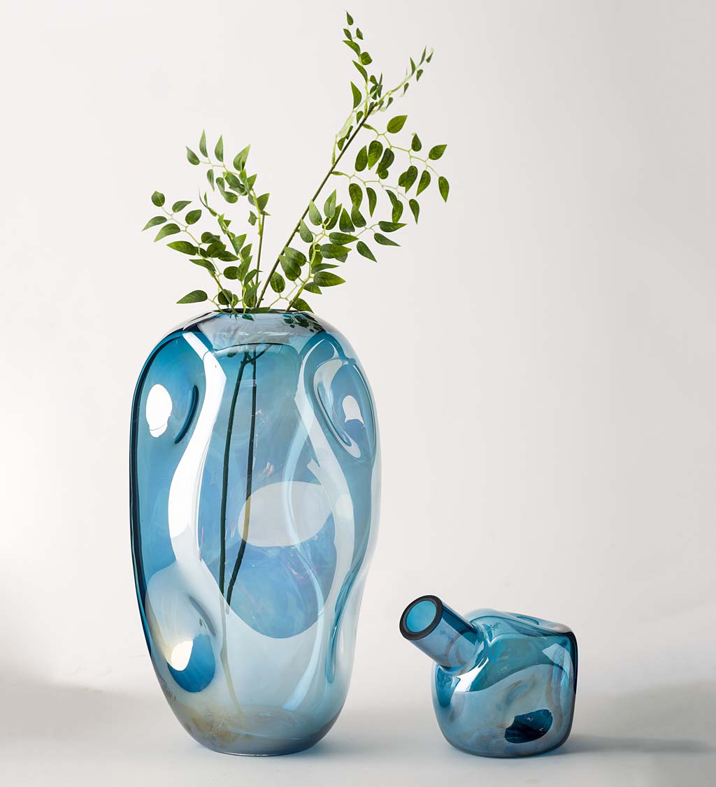 Dual-Dented Iridescent Glass Vase, Large