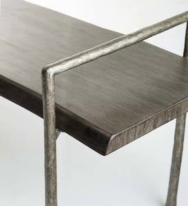 Acacia Live Edge Gray Bench with Textured Iron Frame
