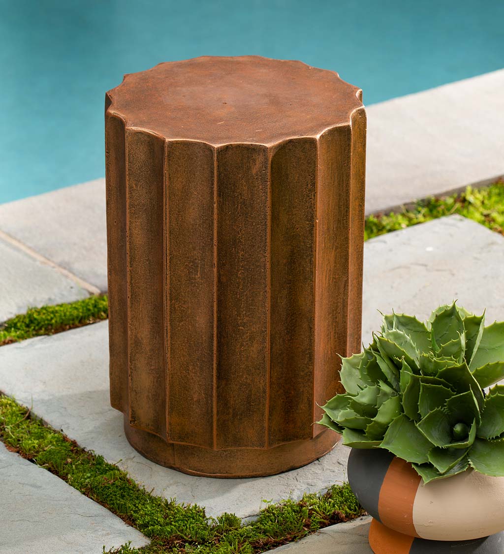 Fluted Copper Finish Concrete Side Table