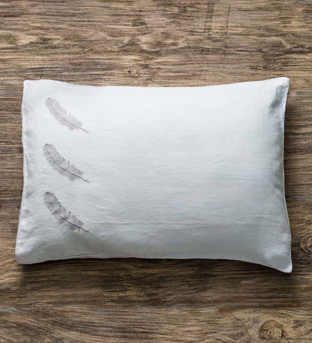 Feather Embroidered Linen Standard Sham - Charcoal