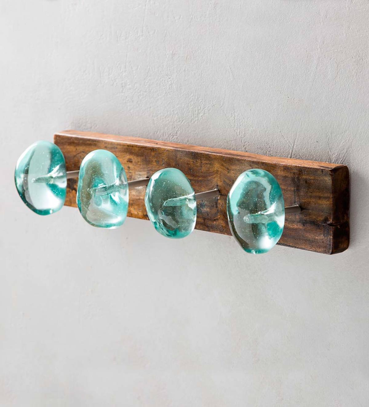 Recycled Glass and Reclaimed Wood Hooks - 4 Hook