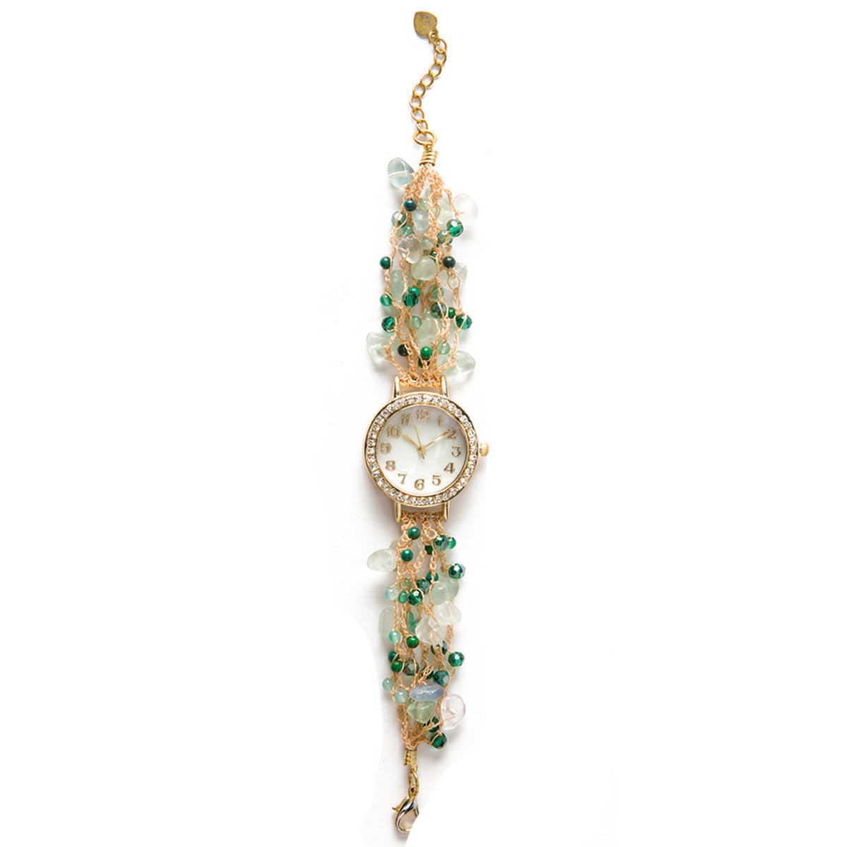 Hand-Beaded Agate And Pearl Watch - Green