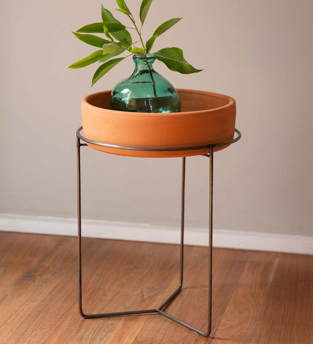 Terracotta Side Tray Table with Metal Stand