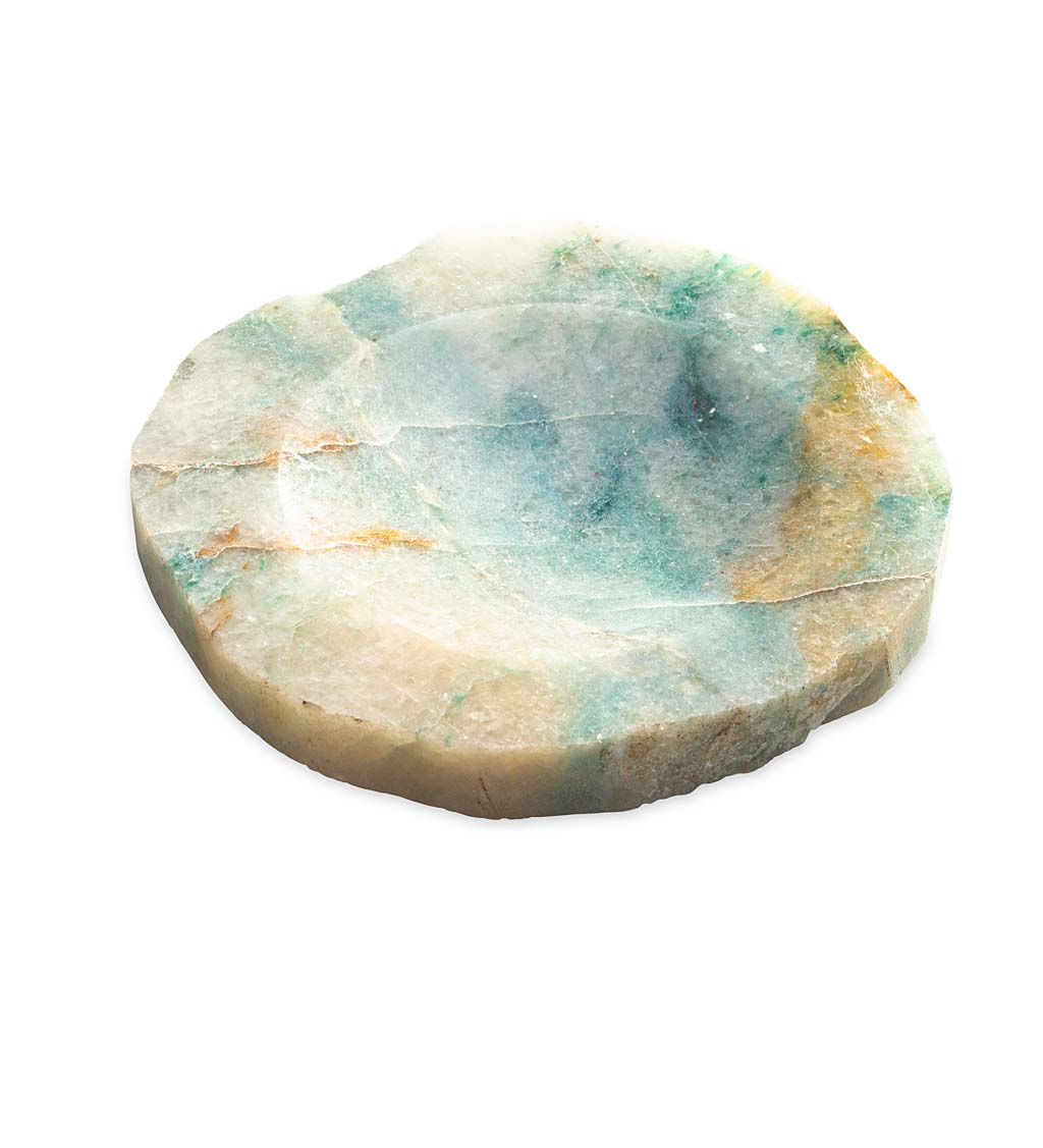 Iridescent Rainbow Dish trinket with healing Crystals! unusual gift