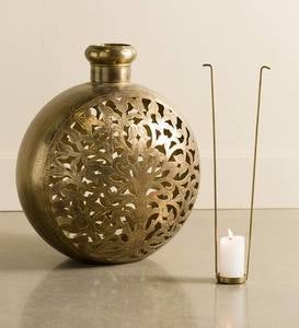 Large Handcrafted Tree of Life Metal Candle Lantern - Brass