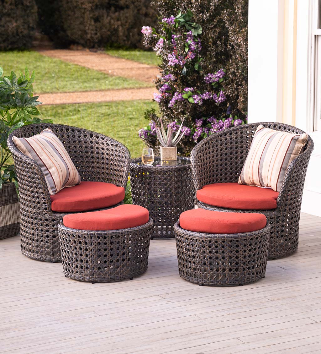 Wicker Conversation Set with Ottomans and Sunbrella Cushions, 5-Piece